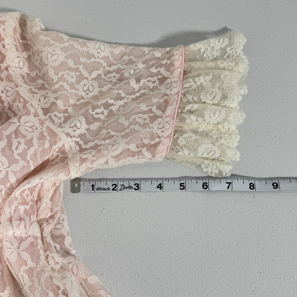 Vintage Pink Lace Maxi Robe Sheer Overlay Pockets Tie Waist Romantic M READ - Picture 12 of 16